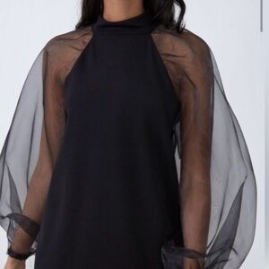 Zara Black Dress with Sheer Sleeves